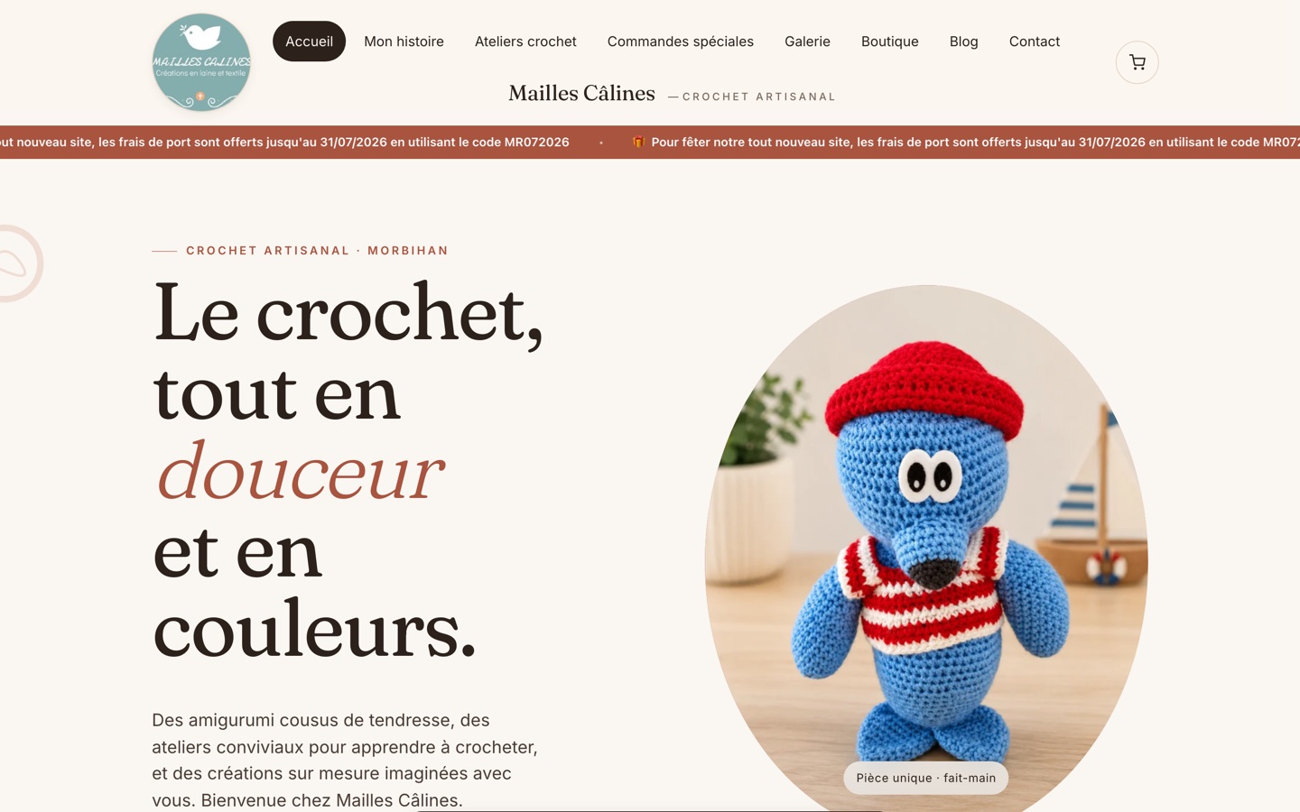Aperçu d'une boutique en ligne réalisée avec MaBoutiqueArtisan.